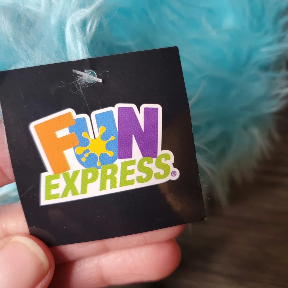 Fun Express Teal Turquoise Blue Fuzzy Furry Shaggy Hairy One Eyed Monster Plush